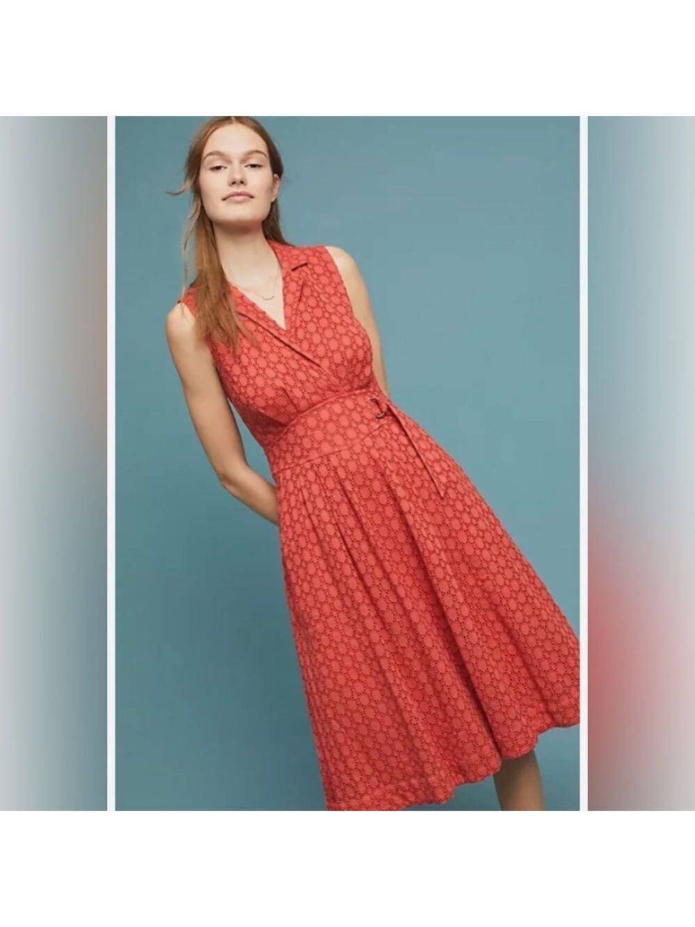 Anthropologie Elm Collared Eyelet Fit & Flare Midi Dress